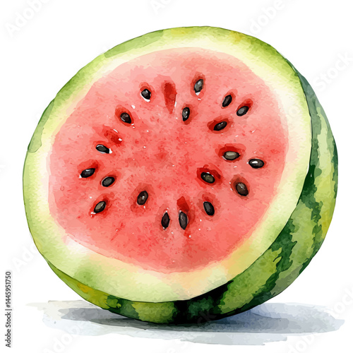 Watermelon Slice With Seeds Falling, watercolor vector, isolated on a white background.