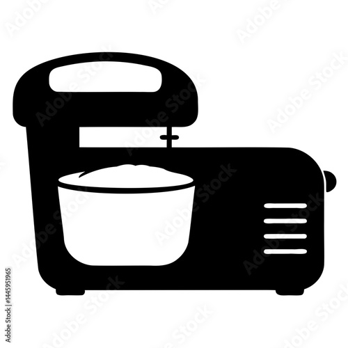 Vector illustration of bread machine in black silhouette on transparent background used in bakery logos and food service branding