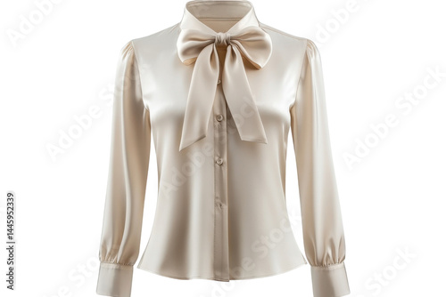 Elegant cream satin blouse long sleeves stylish neck bow luxurious fabric perfect office wear