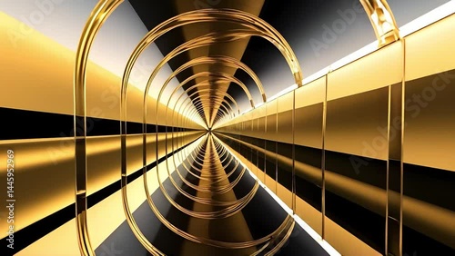 Polished Gold Tunnel Reflections Creating Depth and Elegance