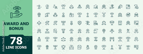 Award And Bonus icon set. Minimal icons collection. Contains related to award, bonus, reward, star. Pictogram and infographic. Reward vector icon set.