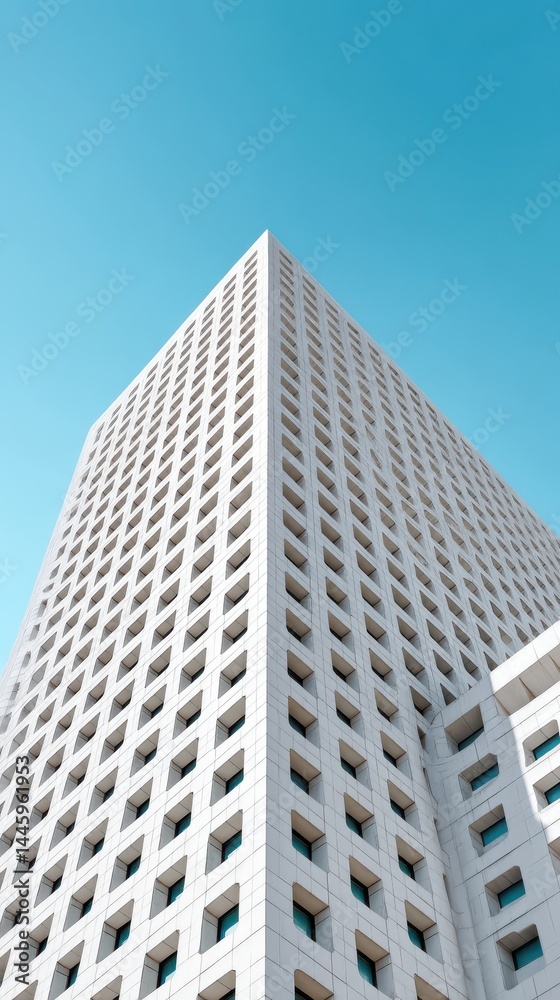 Fototapeta premium Modern Architectural Design of a Skyscraper Against Clear Sky