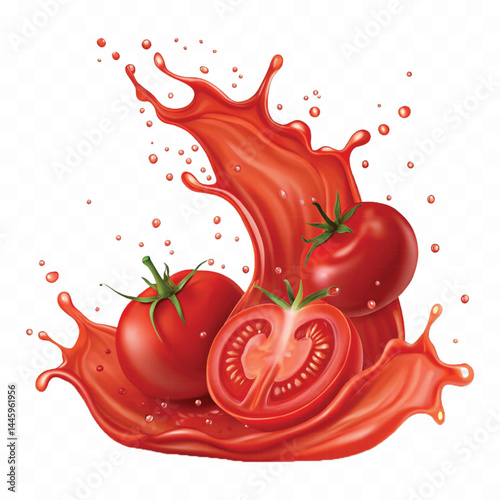 realistic tomato red juice or ketchup sauce splashes in different style isolated on transparent background