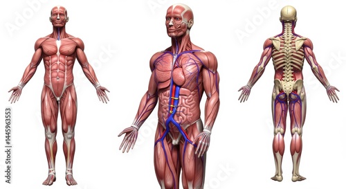 Human Anatomy with Muscle Structure Skeleton and Vascular System