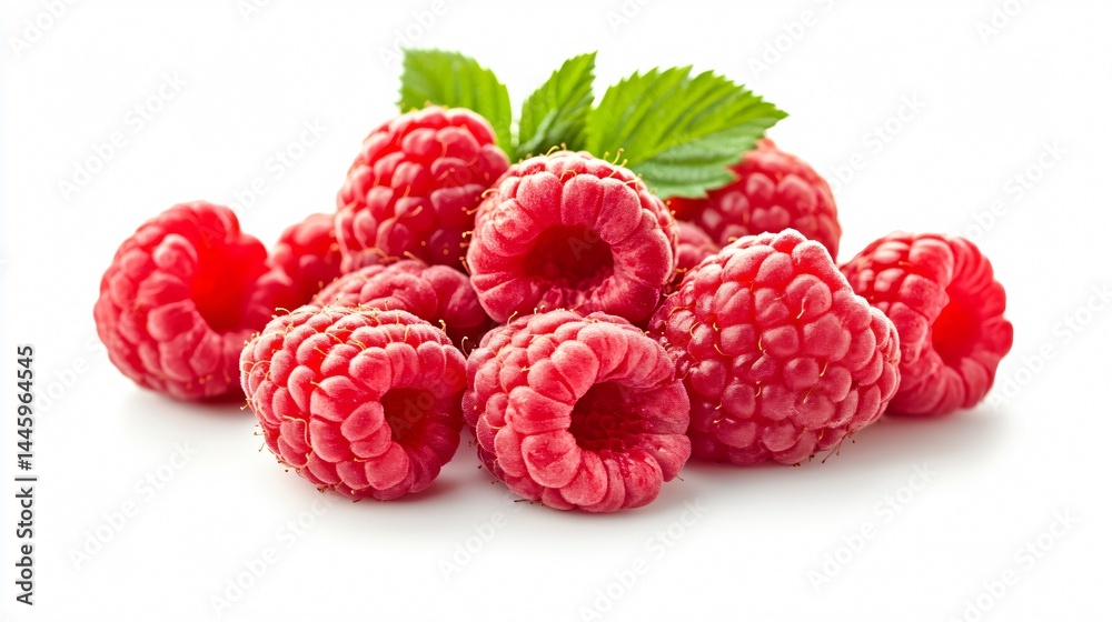 Vibrant Ripe Raspberry Group Isolated on White Background Vibrant Ripe Raspberry Group Isolated on White Background