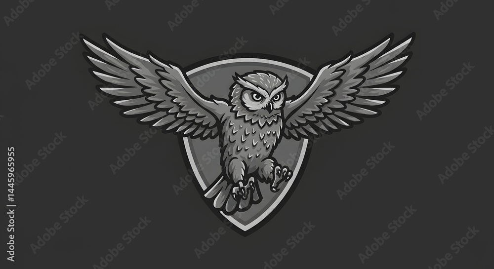Obraz premium Flying Owl Illustration on Dark Background