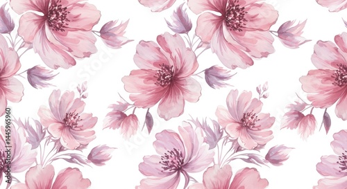 Pink Flower Watercolor Seamless Pattern