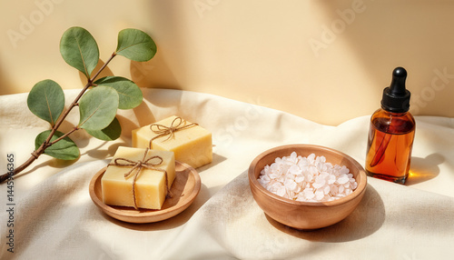 natural spa composition on a beige background.