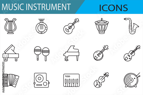 Set of Instrument Icons for Orchestra, Band, and Music Performance