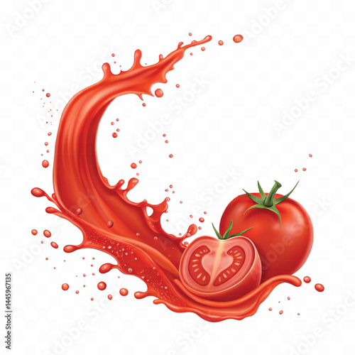 realistic tomato red juice or ketchup sauce splashes in different style isolated on transparent background