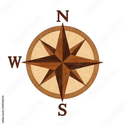Elegant wooden compass rose design featuring cardinal directions, a symbol of guidance, exploration, and adventure.