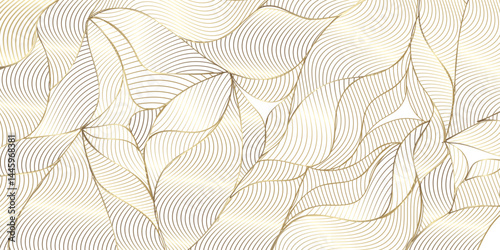 Abstract Vector gold floral waves background. Elegant Abstract Background Featuring Glimmering Golden Leaves in Detail. Floral leaf pattern background design for home decor, wallpaper, interior etc.