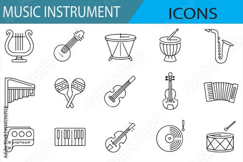 Icon Set of Music Instruments for Performance, Band, and Composition