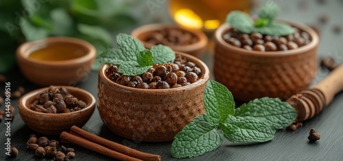 Wallpaper Mural Gourmet Black Peppercorns with Honey and Mint: A Culinary Delight Torontodigital.ca