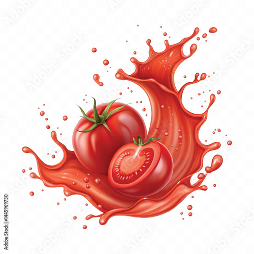 realistic tomato red juice or ketchup sauce splashes in different style isolated on transparent background