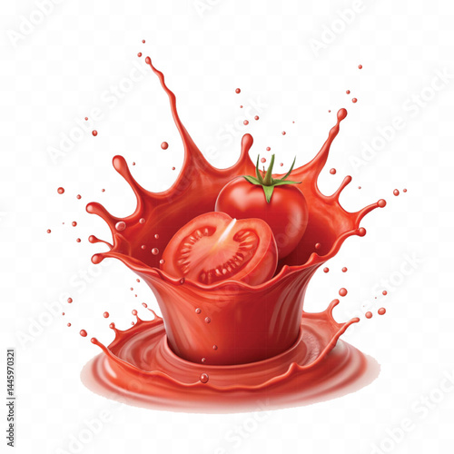 realistic tomato red juice or ketchup sauce splashes in different style isolated on transparent background