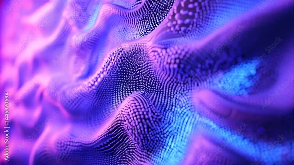 Abstract wavy, textured surface with vibrant color gradients.  Detailed patterns of dots and lines create a dynamic effect