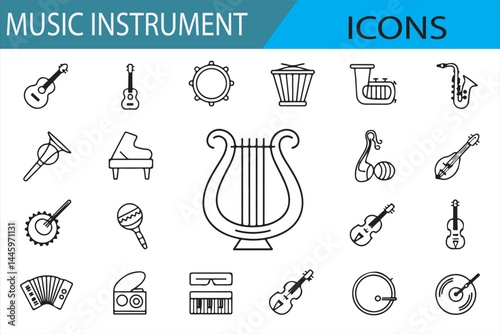 Collection of Music Instrument Icons for Band, Sound, and Performance