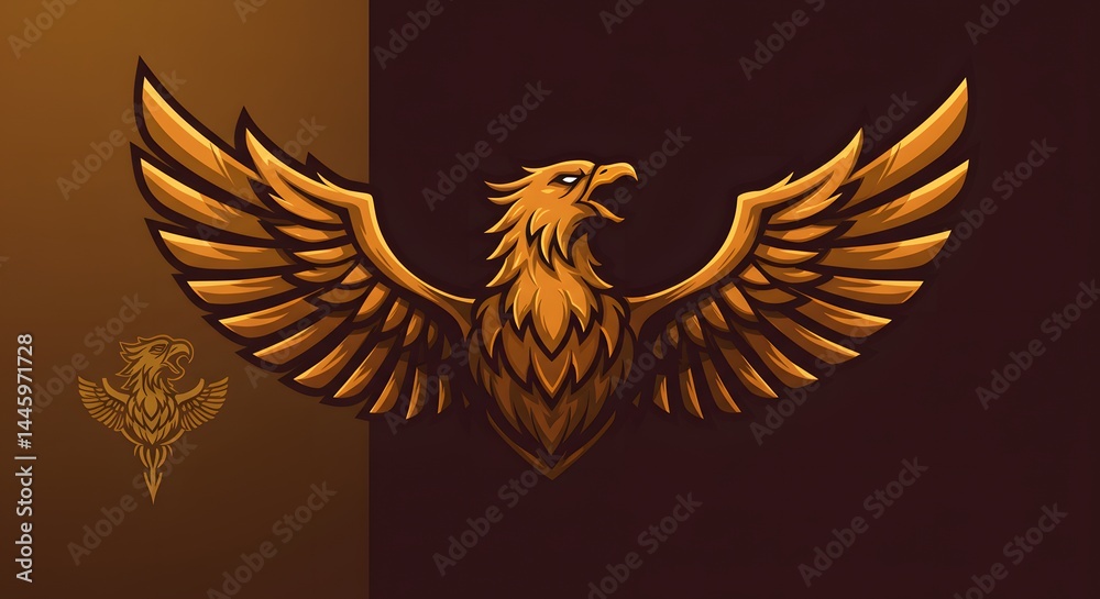 Obraz premium Golden Eagle with Wings Spread Illustration
