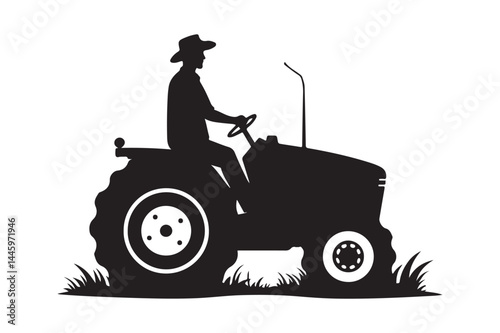 Farmer on Tractor Silhouette Farming Vehicle Vector Clipart for Rural Agriculture Art