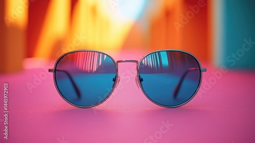 Reflective shades creating a vibrant spectacle of color and style on vibrant surface