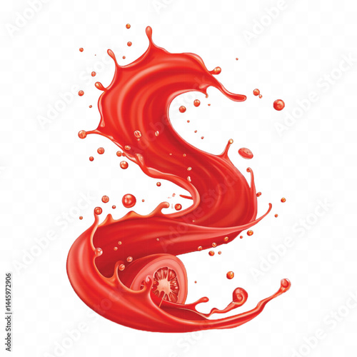 realistic tomato red juice or ketchup sauce splashes in different style isolated on transparent background
