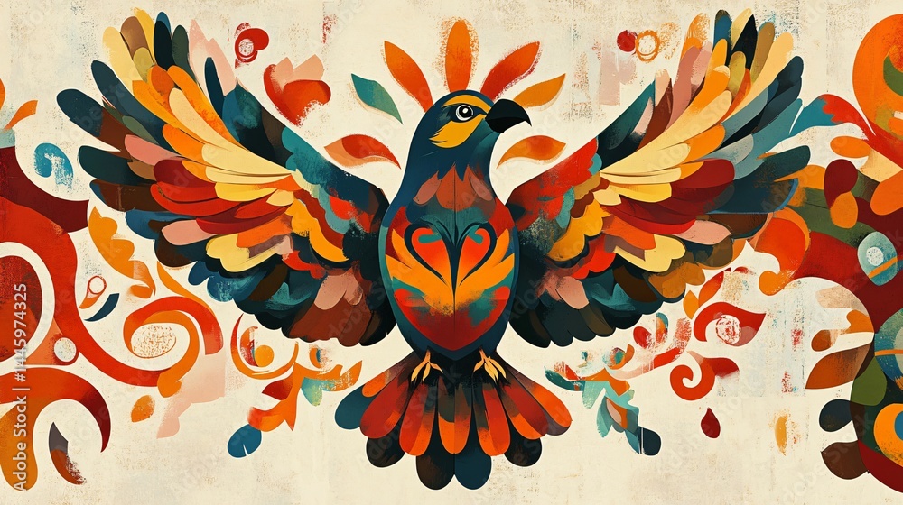 Obraz premium Pigeon Logo Mexican Muralism Style Design for Stock Photos
