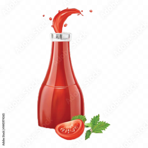 realistic tomato red juice or ketchup sauce splashes in different style isolated on transparent background