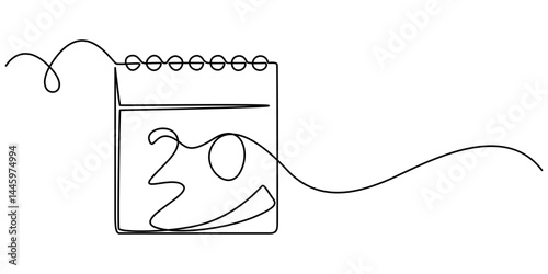 Table calendar continuous one line drawing and happy new years outline vector icon, Loose-leaf calendar. One continuous line drawing of calendar. Symbol of memorable moment and the day. pro  Editable.