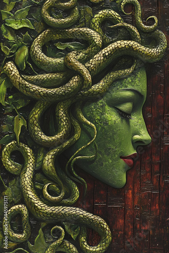 Wallpaper Mural medusa reimagined with vine-covered serpents, soft oil textures and classical profile Torontodigital.ca