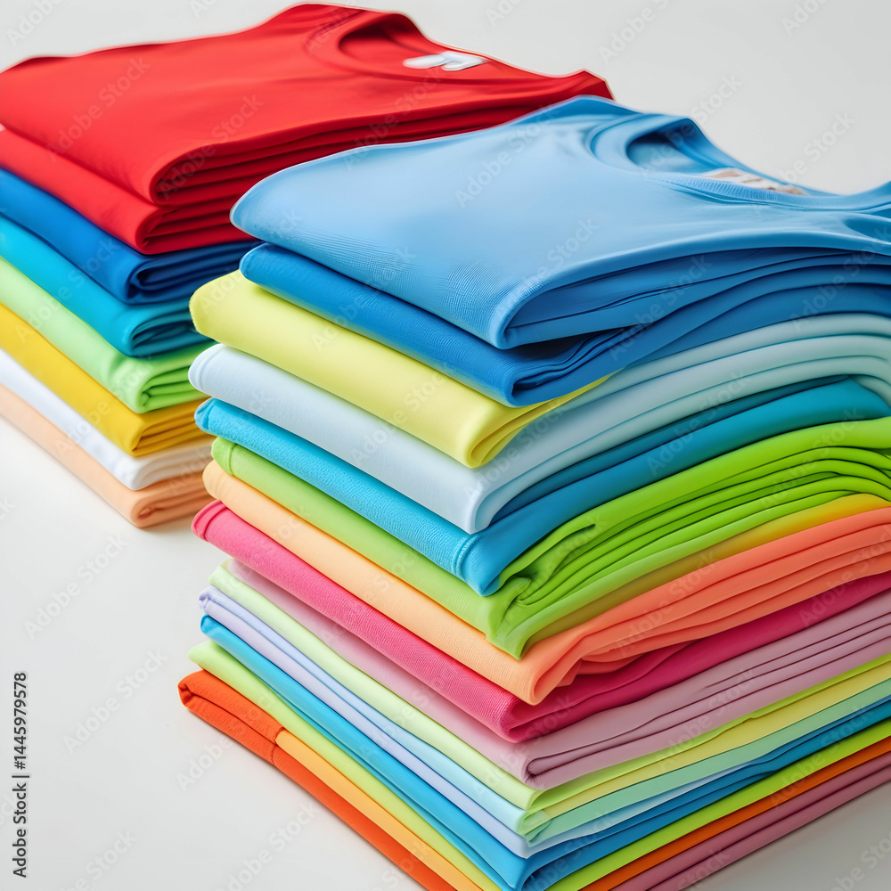 A meticulously arranged stack of folded A meticulously arranged stack of folded
