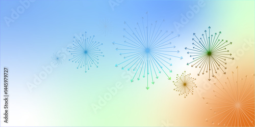 Flat colorful fireworks festive celebration new year illustration vector design. Bursting fireworks with circle and sparks background. Indian festival decoration.  Spectacolor Pyrotecnico, Foucha art.