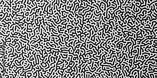 Abstract truing organic wallpaper Turing reaction diffusion monochrome seamless pattern with chaotic motion. Generative algorithm psychedelic background. Reaction-diffusion or truing pattern formation