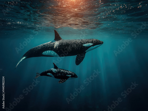 Orca Mother and Calf - Deep...