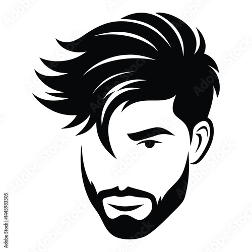 Silhouette of head facing, Handsome man cut silhouette vector illustration, Chic and Stylish Vector Gentleman, hairstyle