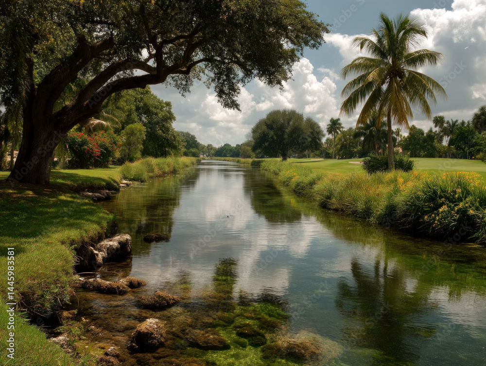 Tranquil Canal, Golf Course, Lush Landscaping Tranquil Canal, Golf Course, Lush Landscaping
