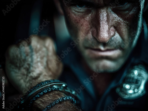 Officer's Intense Gaze