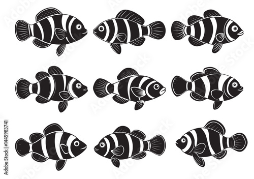 Clownfish silhouette vector Set