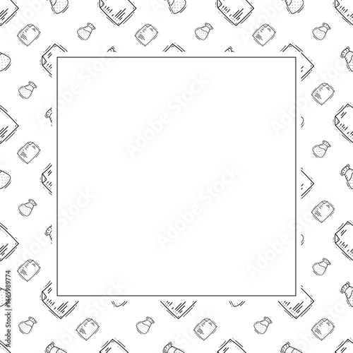kitchen utensil frame. doodle kitchenware square frame. kitchen background