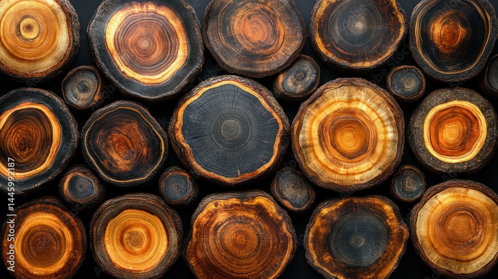 Wood slices display texture and color variations Wood slices display texture and color variations