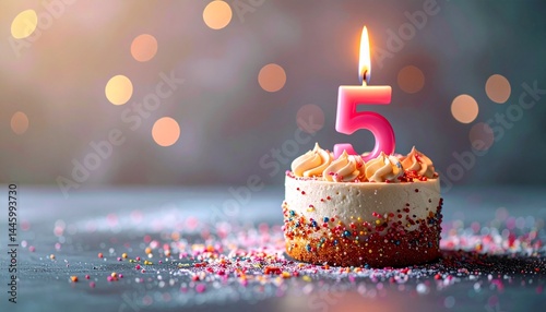 5 Year. Birthday Anniversary Sweet Cake. an anniversary greeting card or banner