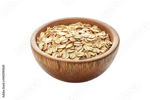 oatmeal in a wooden bowl isolated on white or transparent background