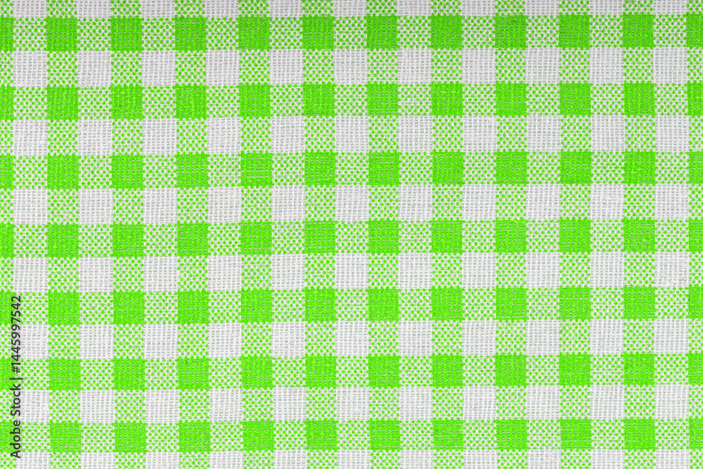 Green and white checkered, pattern, design, cotton fabric for sewing, texture background