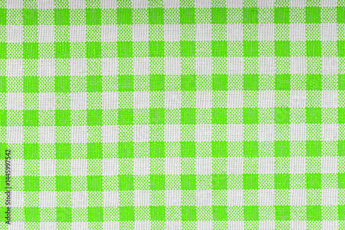Obraz na płótnie Green and white checkered, pattern, design, cotton fabric for sewing, texture background w salonie
