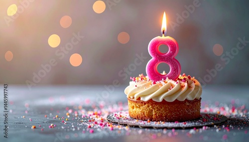 8 Year. Birthday Anniversary Sweet Cake. an anniversary greeting card or banner