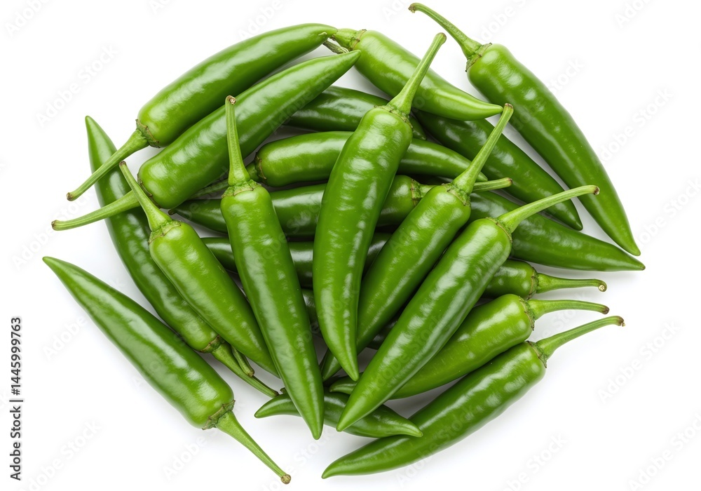 Pile of fresh green chili peppers isolated on white background Pile of fresh green chili peppers isolated on white background