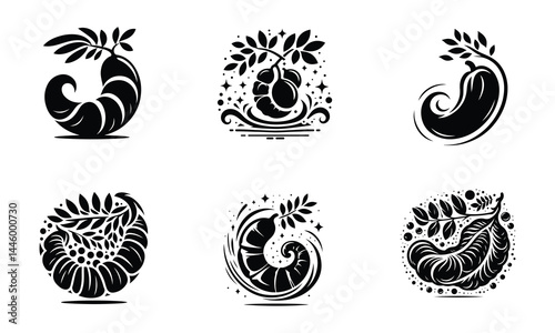 Tamarind Fruit Icons – Hand-Held and Hanging Styles | Black Silhouette Vector