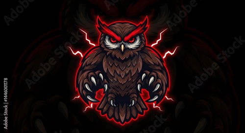 Owl Mascot Red Lightning Graphic
