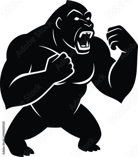 black silhouette of a gorilla beating chest 