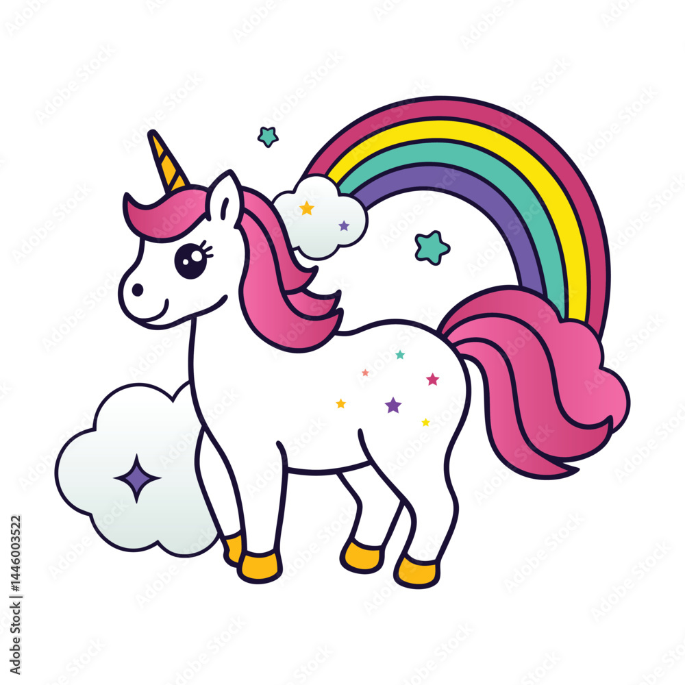 Fototapeta premium Kawaii Unicorn – Pink Mane, Golden Hooves & Rainbow Sparkles